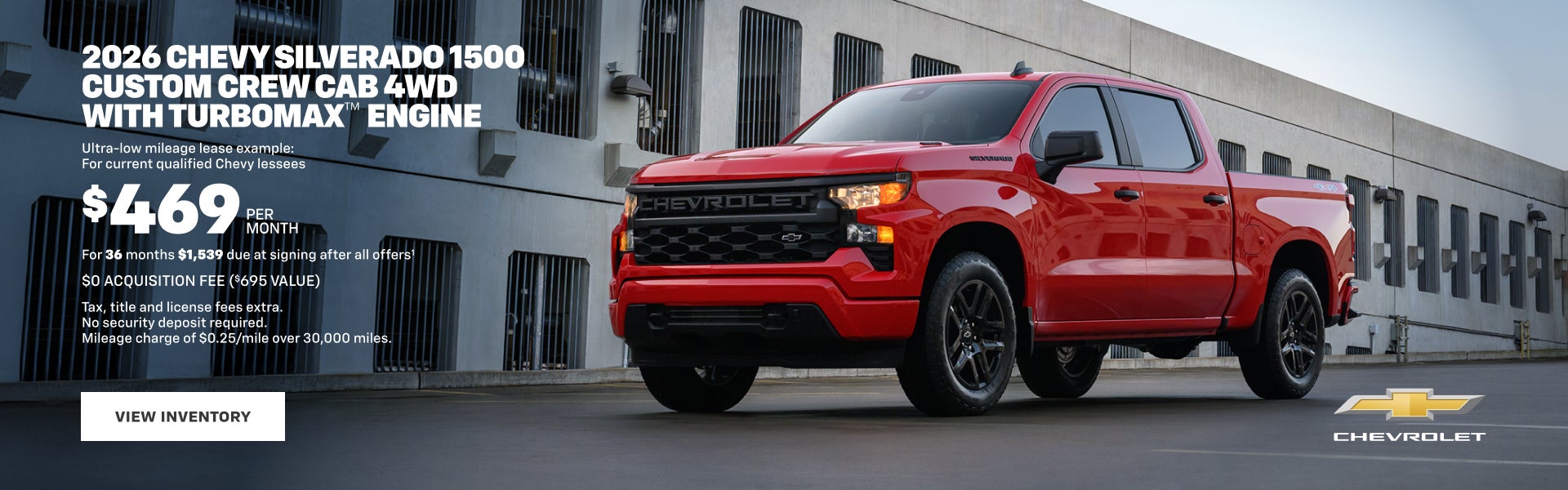 2026 Chevy Silverado 1500 Custom Crew Cab 4WD with TurboMax Engine. Ultra-low mileage lease exam...